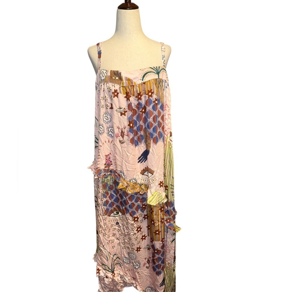 Anthropologie X Asha Eleven Pink and White Maxi Ruffle Dress
